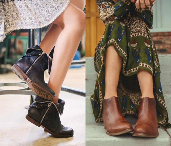 Ropa estilo boho o hippie chic; botines café y negros