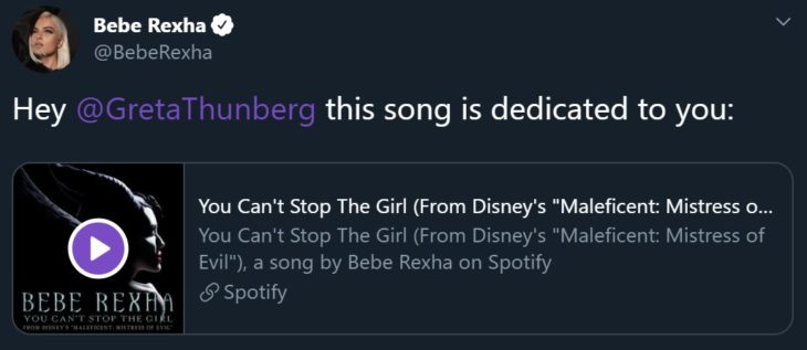 Bebe Rexha apoya a Gretha Thunberg