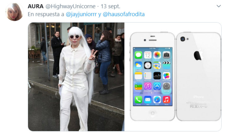 Comparación de Lady Gaga usando un vestido con un iphone 