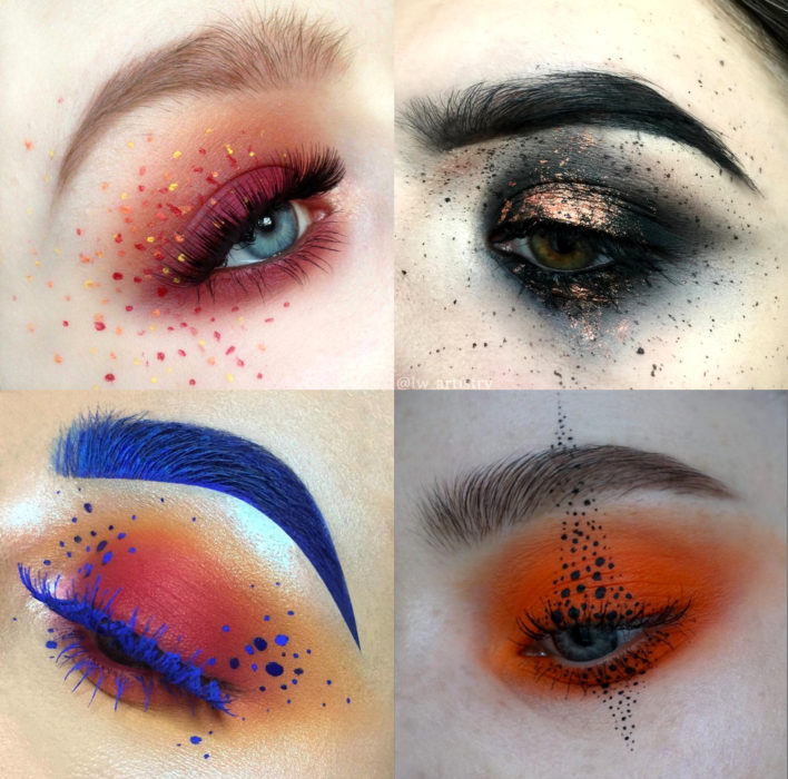 Maquillaje creativo para ojos; pecas en los ojos, puntos