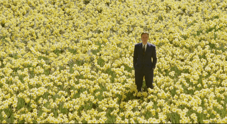 Ewan McGregor en Big Fish, escena en el campo de flores amarillas