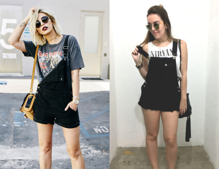 Atuendos con camisas de bandas de rock; chicas con blusas de Iron Maiden y Nirvana, y overoles negros