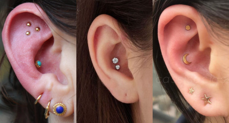 Piercings o perforaciones femeninas en la oreja; concha