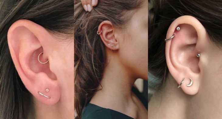 Piercings o perforaciones femeninas en la oreja; lóbulo 