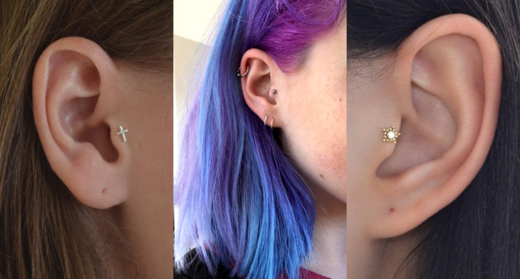 Piercings o perforaciones femeninas en la oreja; tragus