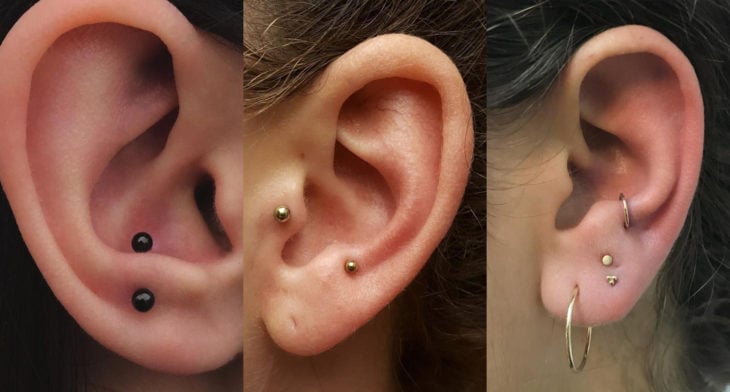 Piercings o perforaciones femeninas en la oreja; antitragus