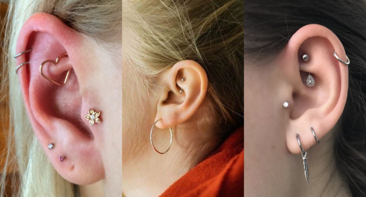 Piercings o perforaciones femeninas en la oreja; rook o torre