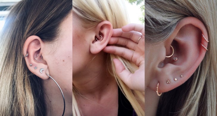 Piercings o perforaciones femeninas en la oreja; daith