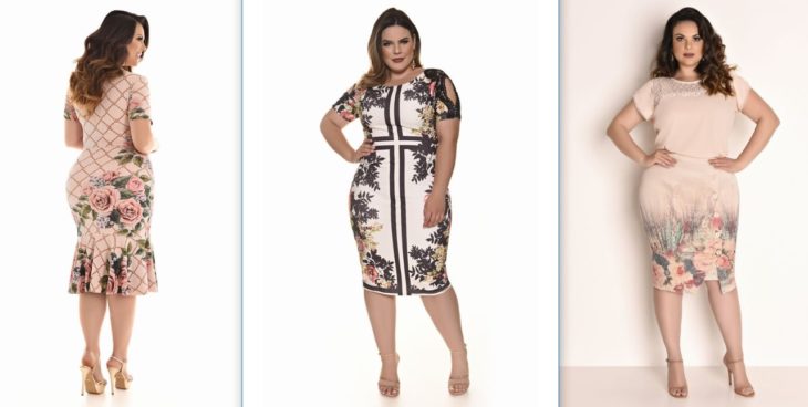 tres vestidos floreados ajustados para chicas curvy