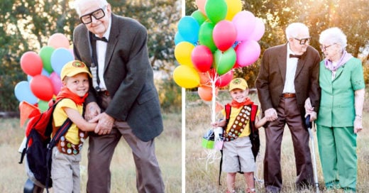 Niño y bisabuelos tienen sesión de fotos inspirada en la película 'Up'