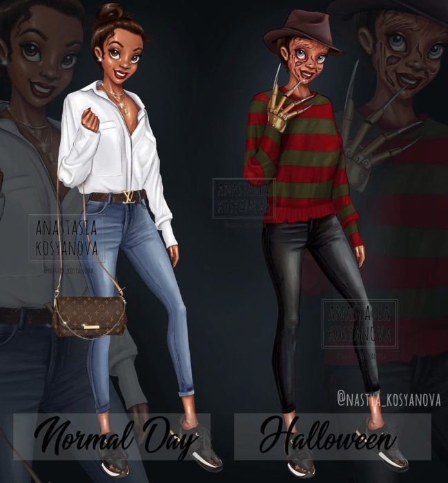 Ilustración de la artista rusa Anastasia Kosyanova, Tiana como Freddy Krueger