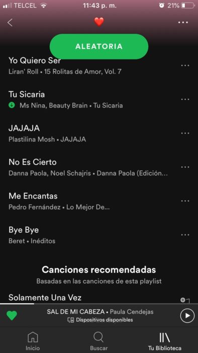 Tuit sobre una carta de amar escrita con canciones de Spotify