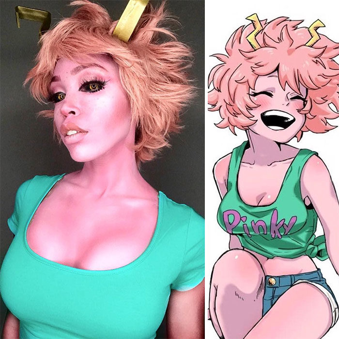 Cosplayer Jasmine James, disfrazada como Mina Ashido de My Hero Academia 