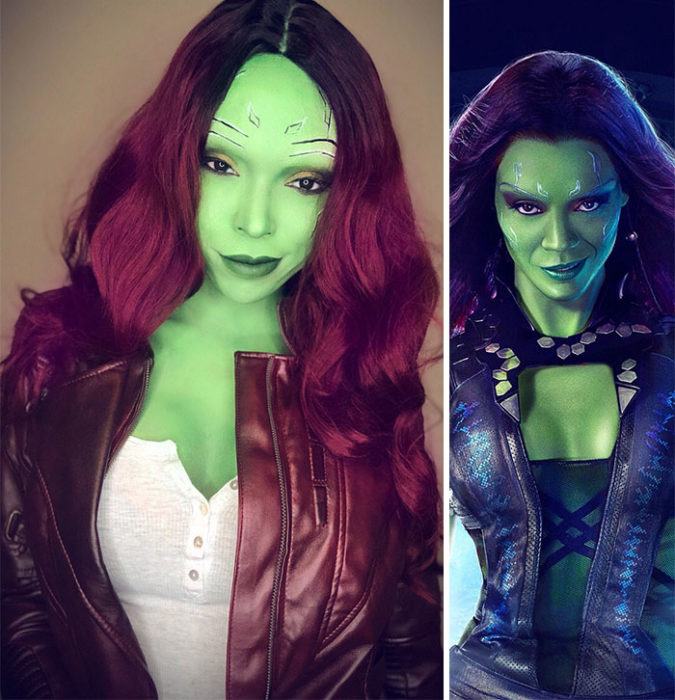 Cosplayer Jasmine James, disfrazada como Gamora de Guardianes de la Galaxia 