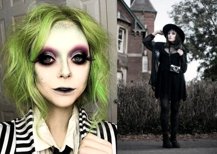 Disfraces de Halloween de los 80; chicas disfrazadas de Beetlejuice y Lydia