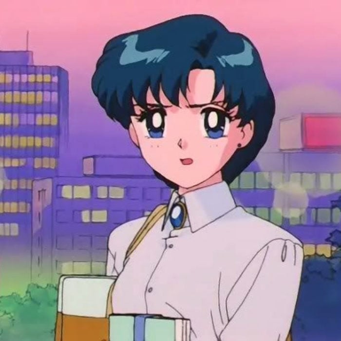 Moda de Sailor Moon; Amy, Mercurio, con broche para la camisa de piedra azul