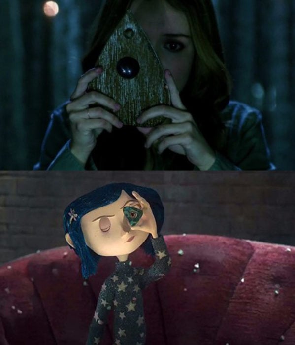Diferencias entre la película de Oüija y Coraline, ambas viendo a través de un objeto del tablero oüija
