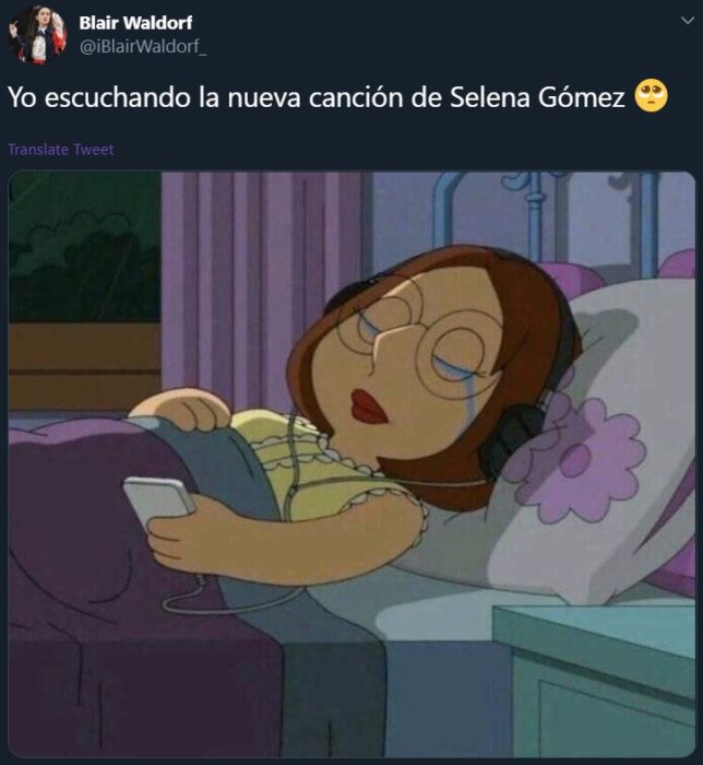 Lose you to love me de Selena Gomez para Justin Bieber se vuelve viral; meme de Family Guy, Meg llorando mientras escucha música