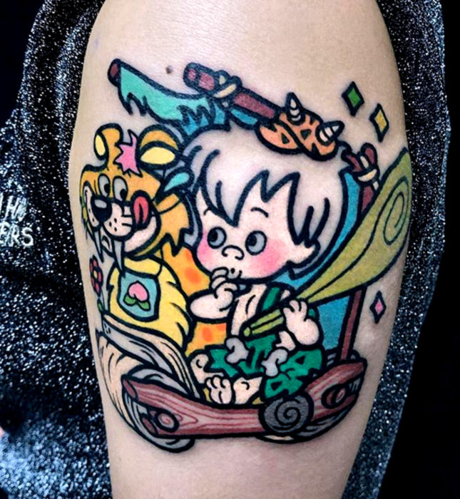 Tatuajes de caricaturas de Cartoon Network; Bam Bam de Los Picapiedra