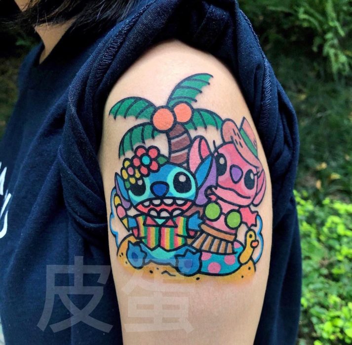 Tatuajes tiernos de Pikka Cool Cool Tattoo; tatuaje kawaii de Lilo y Stitch