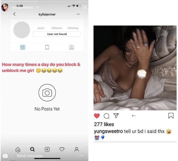 Publicación en Instagram sobre la infidelidad de Travis Scott a Kylie Jenner 