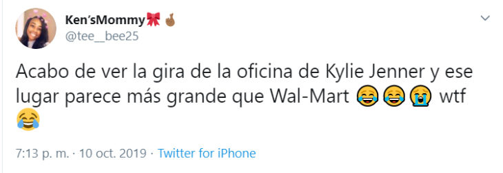 Comentarios en twitter sobre el tour de la oficina de kylie Jenner 