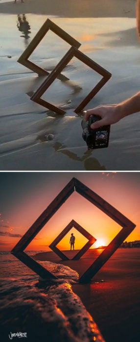 Truco para que puedas tomar fotografías con cuadros en la playa durante la puesta de sol 