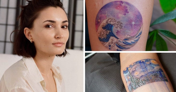 Mujer recrea pinturas famosas y utiliza geometría perfecta en tatuajes