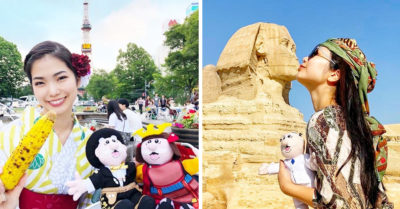 Japonesa viaja por todo el mundo con un Dr. Simi de peluche