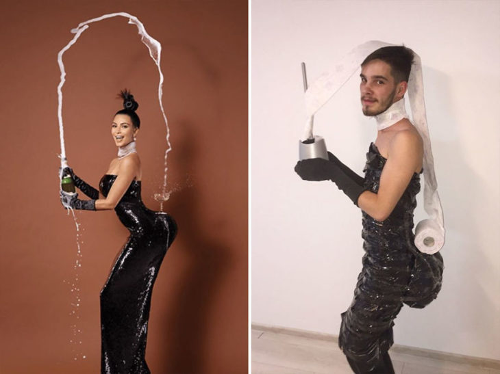 Chico imitando el atuendo de Kim Kardashian 