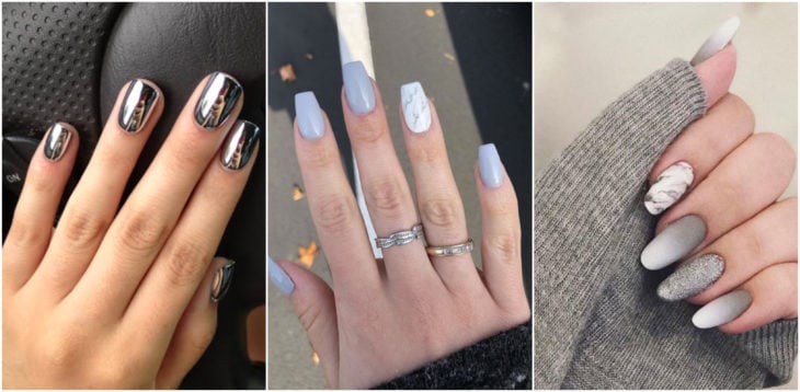 Chicas mostrando sus manos con manicura en tono gris y plata
