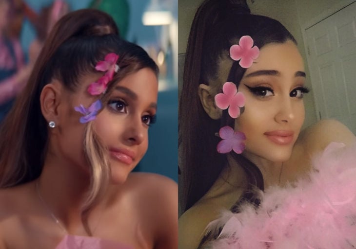 Paige Niemann, la doble de Ariana Grande; doppelgänger, video Thank u, next; chica con flores en la cabeza