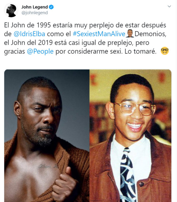 Comentario de John Legend en Twitter sobre su título de hombre más sexi vivo 