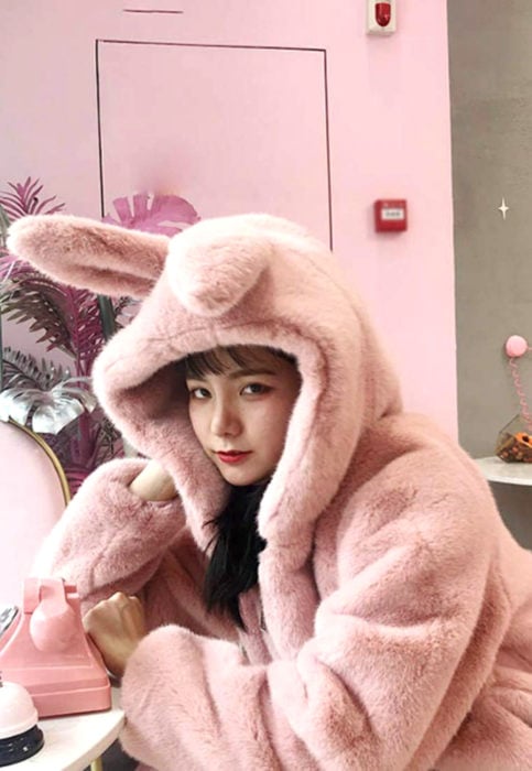 Kigurumis; pijama estilo mameluco calientita de conejo rosa