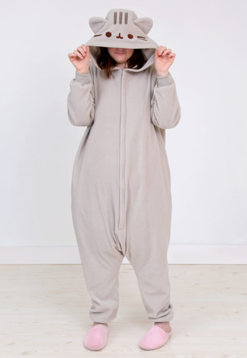 Kigurumis; pijama estilo mameluco calientita de gato gris Pusheen