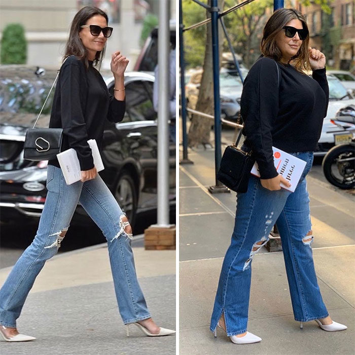  Katie Sturino replicando el outfit de Katie Holmes