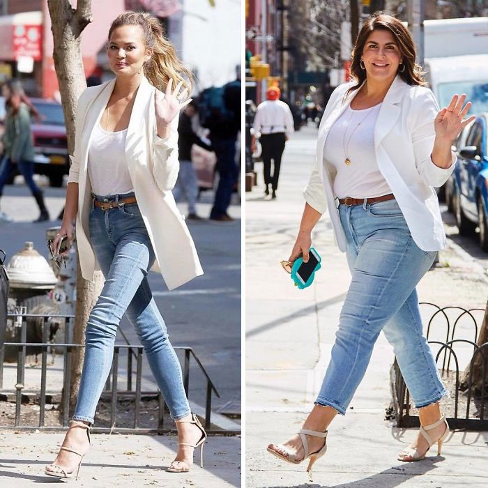  Katie Sturino replicando el outfit de Chrissy Teigen