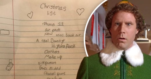 Carta de navidad de una niña y Will Ferrell como gnomo