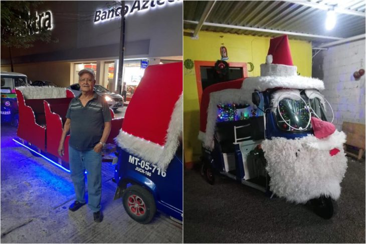 Hombre transforma su mototaxi en un trineo real 