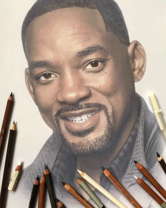 Dibujo hiperrealista de la artista Litvin Alena, Will Smith