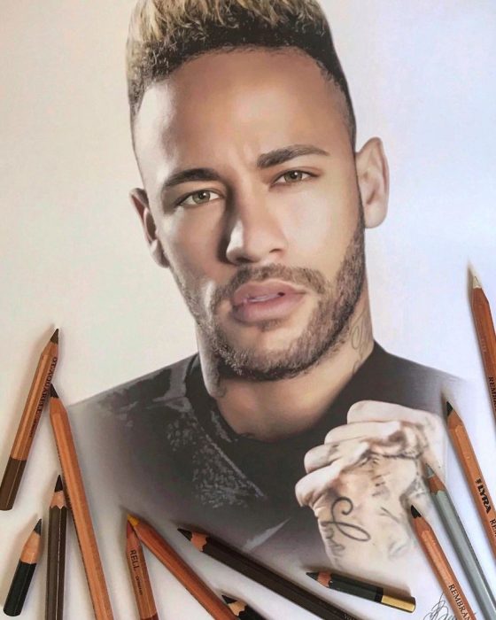 Dibujo hiperrealista de la artista Litvin Alena, Neymar Jr.