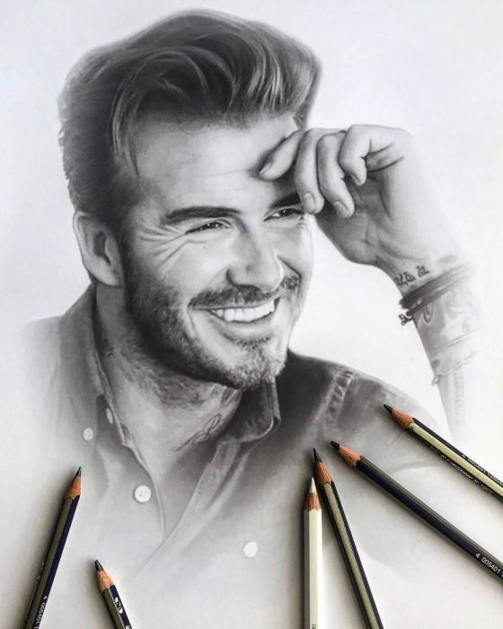 Dibujo hiperrealista de la artista Litvin Alena, David Beckham