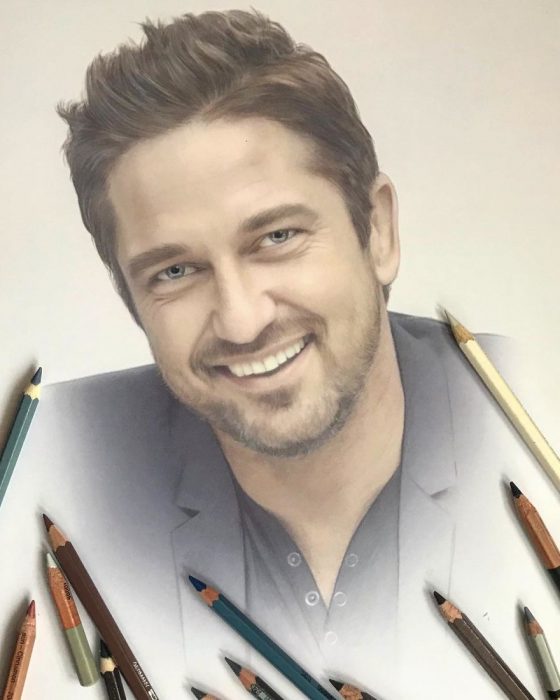 Dibujo hiperrealista de la artista Litvin Alena, Gerard Butler