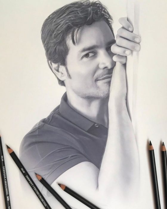 Dibujo hiperrealista de la artista Litvin Alena, Chayanne 