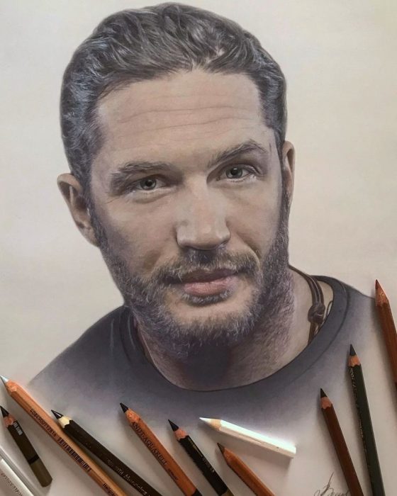 Dibujo hiperrealista de la artista Litvin Alena, Thom Hardy