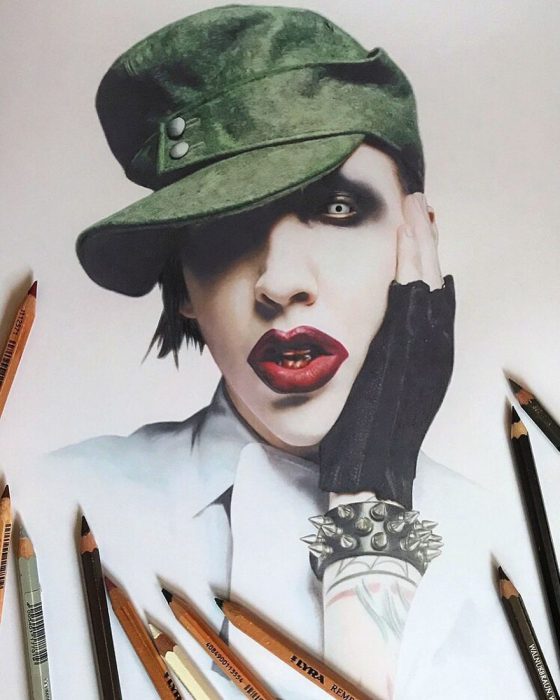 Dibujo hiperrealista de la artista Litvin Alena, Marilyn Manson