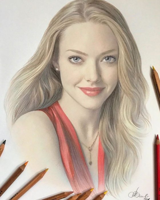 Dibujo hiperrealista de la artista Litvin Alena, Amanda Seyfried