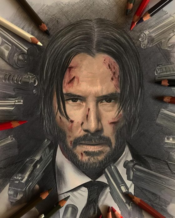 Dibujo hiperrealista de la artista litvin alena, Keanu Reeves