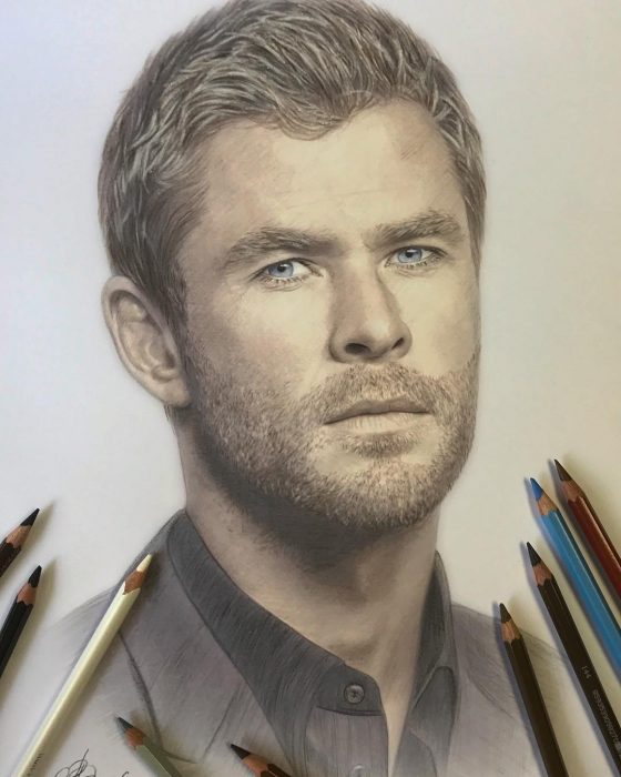 Dibujo hiperrealista de la artista litvin alena, Chris Hemsworth