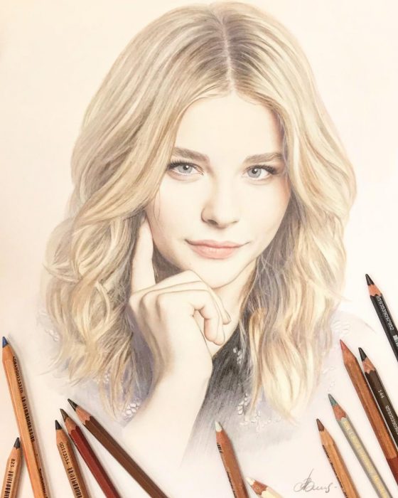 Dibujo hiperrealista de la artista Litvin Alena, Chloe Moretz 